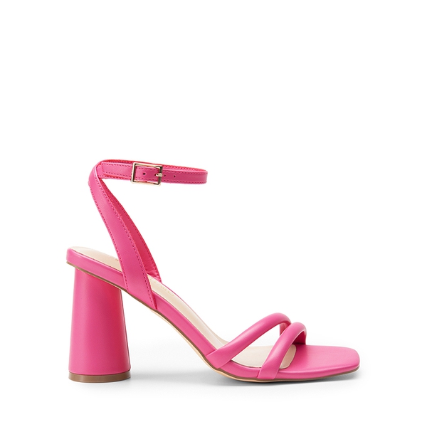 Cylindrical Ankle-Strap Heel Sandals - HOT PINK-PU - 3