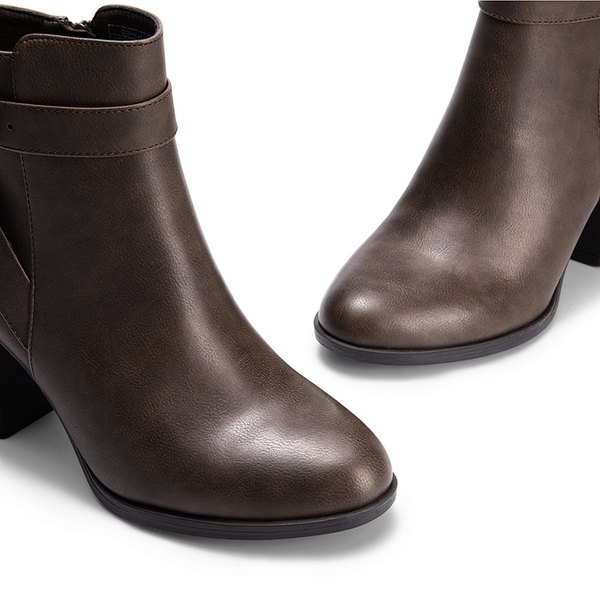 Vegan Leather Chunky Heel Ankle Boots - BROWN-PU - 5