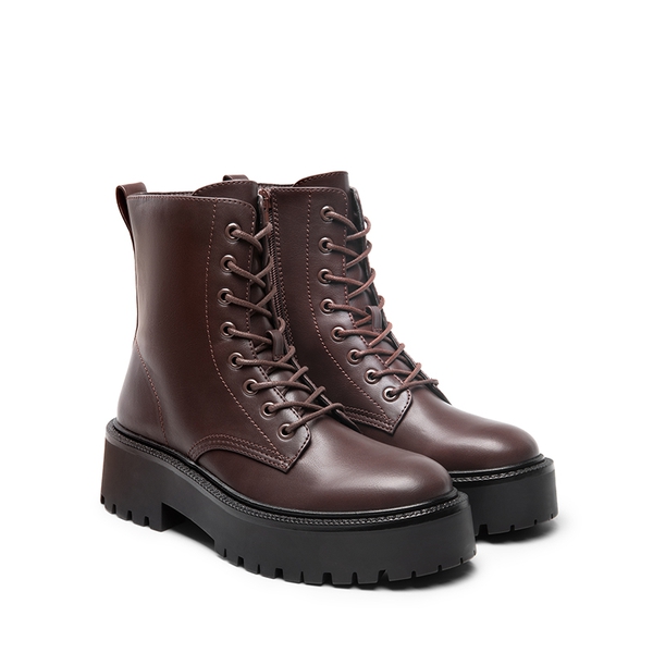 Chunky Non-Slip Combat Ankle Boots - DARK BROWN-PU - 5