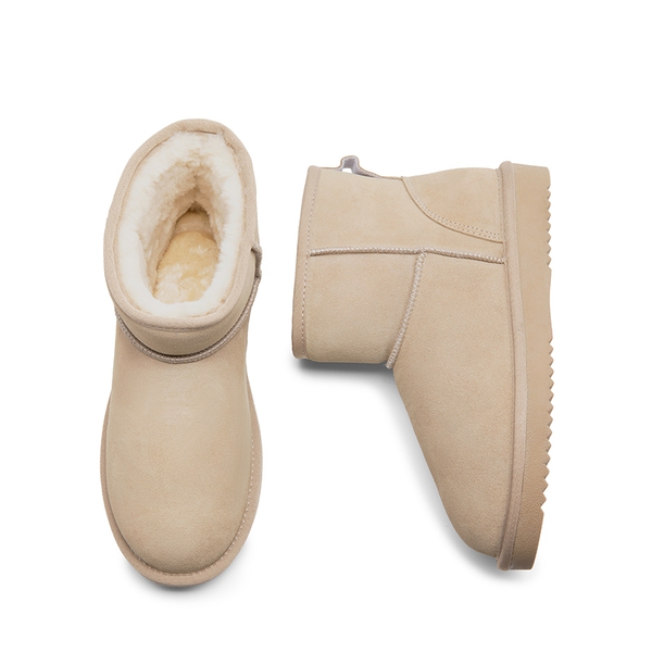 [FuzzyClassic Il Low Boot] Suede Slip-On Snow Ankle Boots - SAND - 6