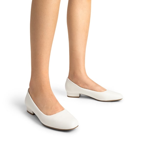 Classic Low Block Heel Slip-On Pumps - WHITE-PU - 1