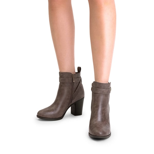 Vegan Leather Chunky Heel Ankle Boots - TAUPE-PU - 1