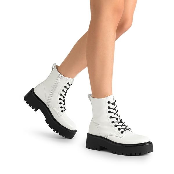 Chunky Non-Slip Combat Ankle Boots - WHITE-PU - 2