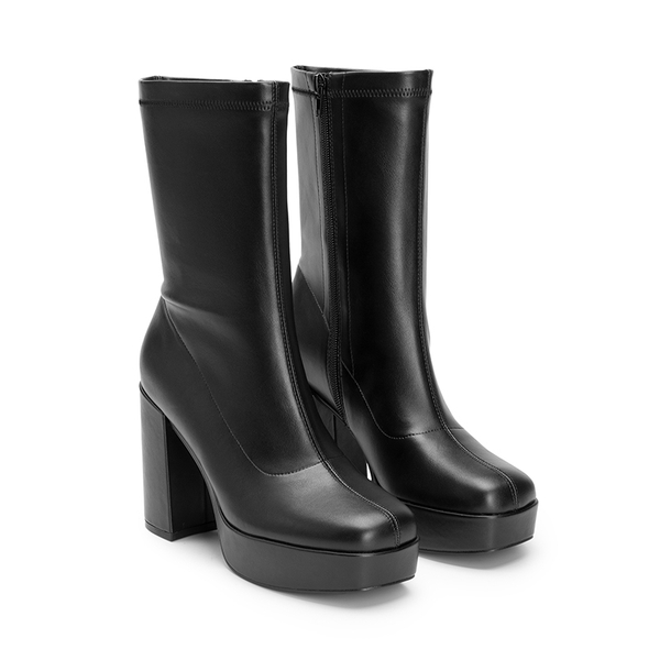 Y2K Square Toe Platform Mid-calf Boots - BLACK-PU - 7
