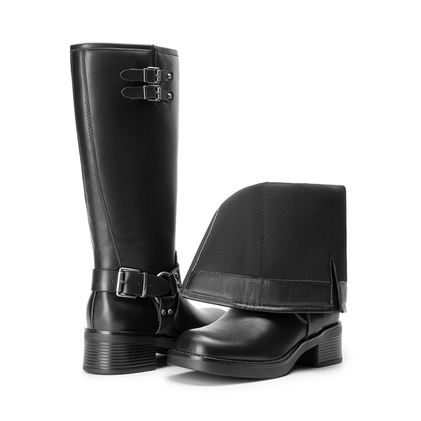 Women’s Adjustable Strap Moto Boots - BLACK-PU - 4