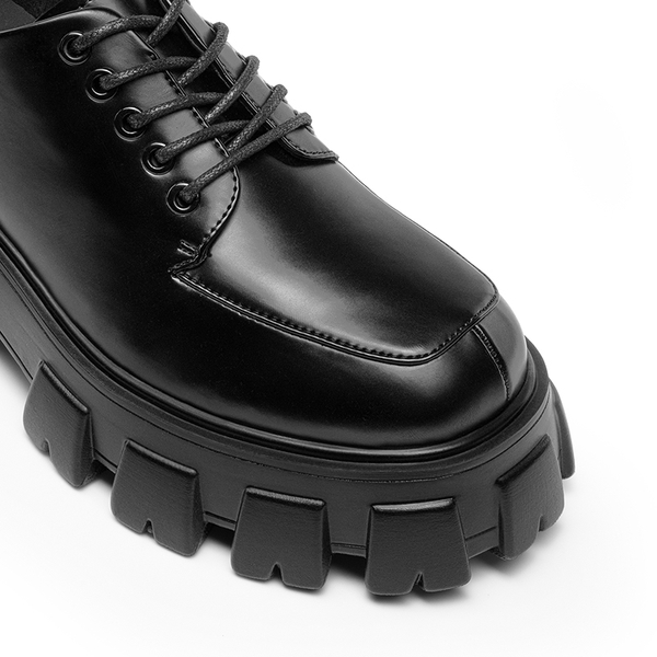 Versatile Lace-up Platform Oxfords - BLACK-PU - 6