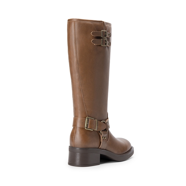 Women’s Adjustable Strap Moto Boots - TAN-PU - 2