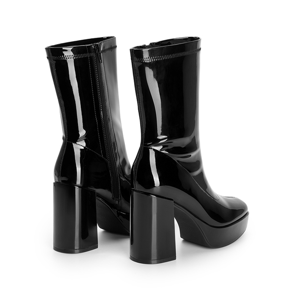 Y2K Square Toe Platform Mid-calf Boots - BLACK-PAT - 4