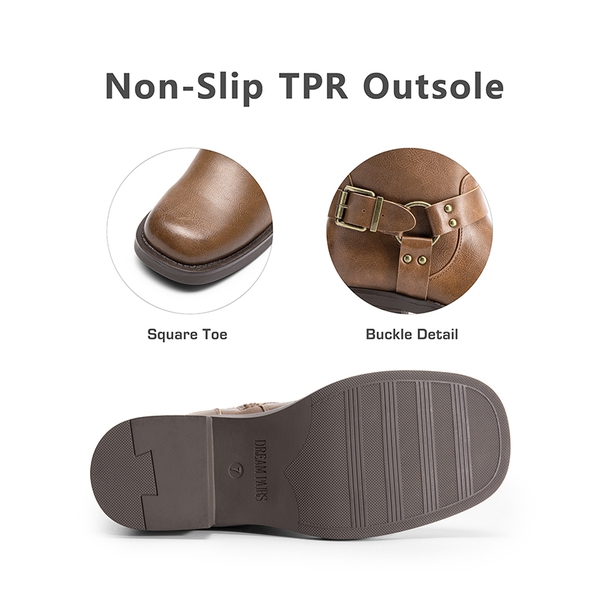 Women’s Adjustable Strap Moto Boots - TAN-PU - 3