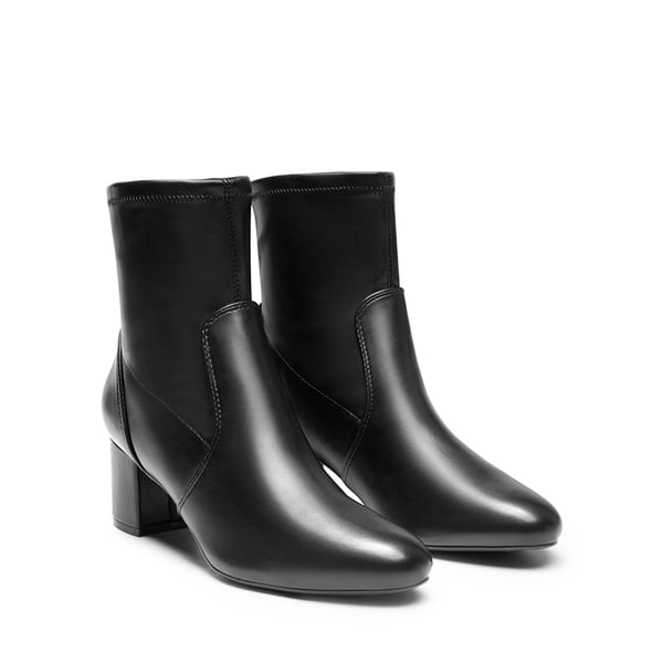 Almond Toe Chunky Ankle Boots - BLACK-PU - 5