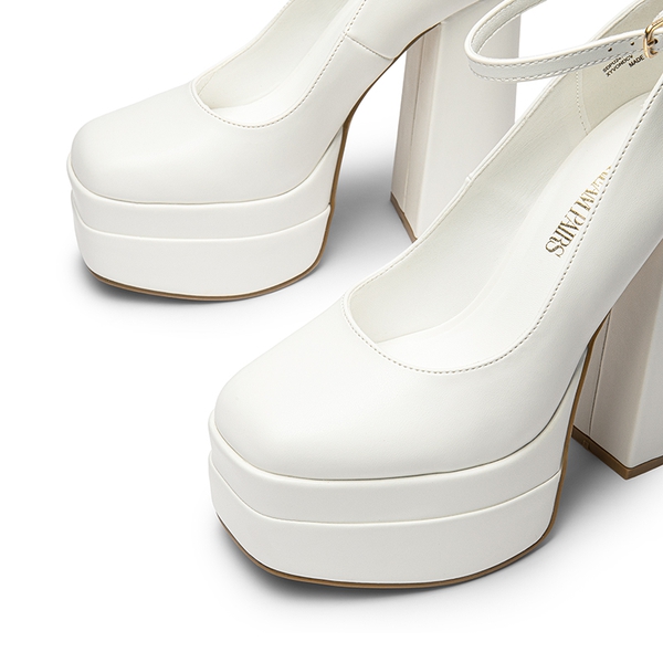 Women's High Heel Platform Pumps - WHITE-PU - 6