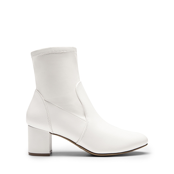 Almond Toe Chunky Ankle Boots - WHITE-PU - 3