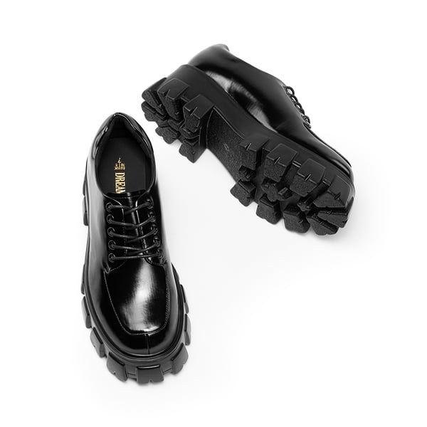 Versatile Lace-up Platform Oxfords - BLACK-PAT - 5