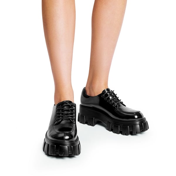 Versatile Lace-up Platform Oxfords - BLACK-PAT - 1