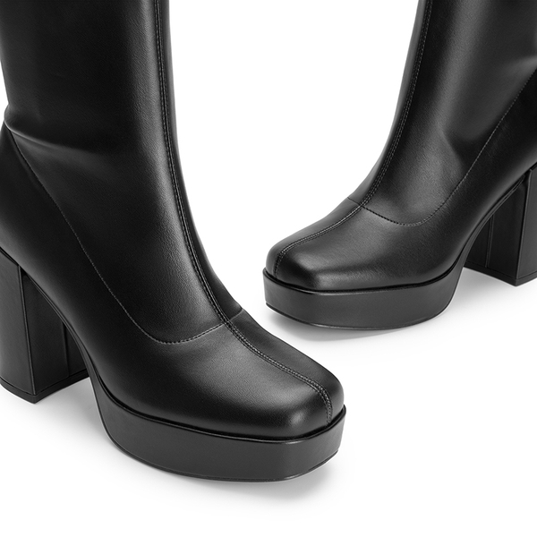 Y2K Square Toe Platform Mid-calf Boots - BLACK-PU - 5