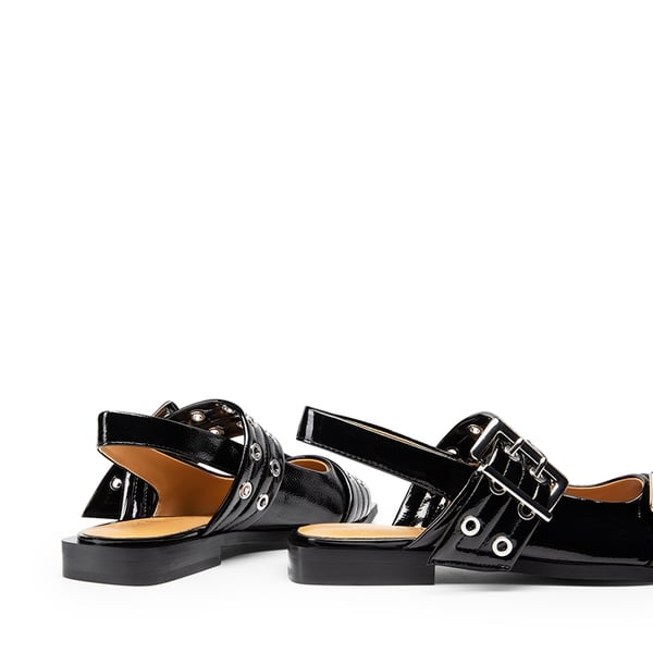 Pointed-toe Buckle Slingback Flats - BLACK - 6