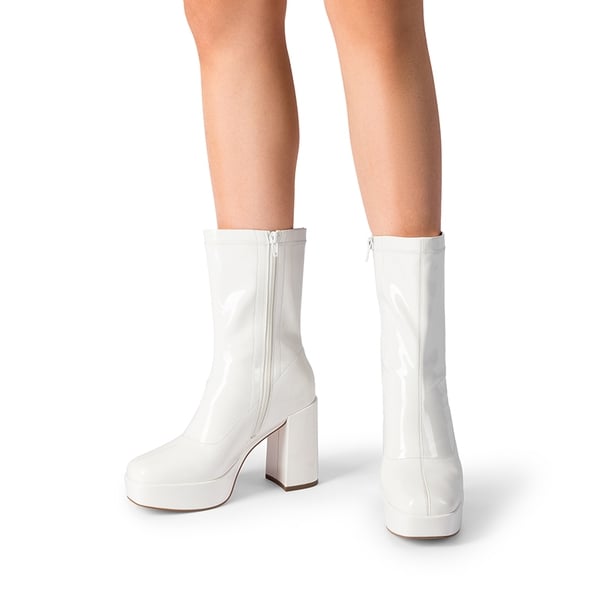 Y2K Square Toe Platform Mid-calf Boots - WHITE-PAT - 1
