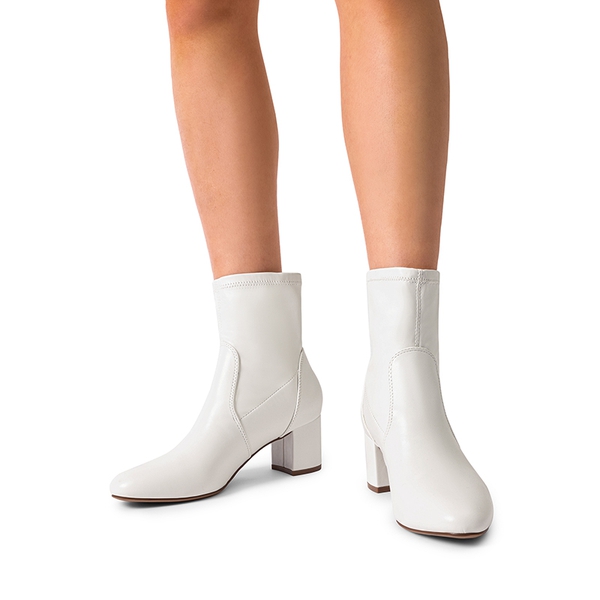Almond Toe Chunky Ankle Boots - WHITE-PU - 1