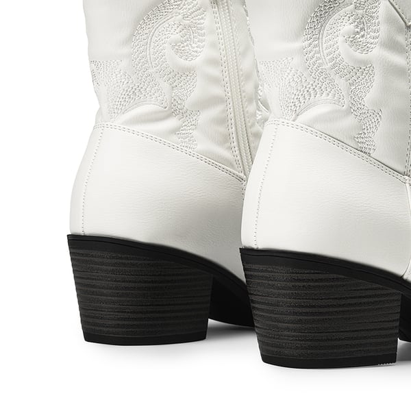 Embroidered Low Heel Cowgirl Ankle Boots - WHITE - 4