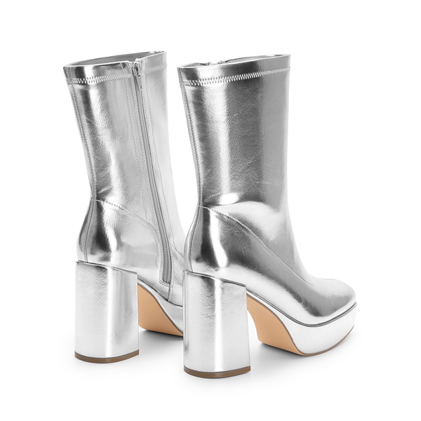 Y2K Square Toe Platform Mid-calf Boots - METALLIC SILVER - 4