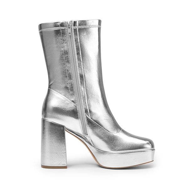 Y2K Square Toe Platform Mid-calf Boots - METALLIC SILVER - 3