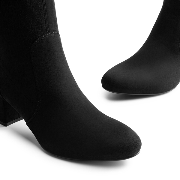 Almond Toe Chunky Ankle Boots - BLACK-SUEDE - 6