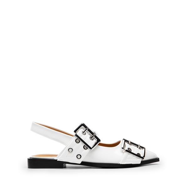 Pointed-toe Buckle Slingback Flats - WHITE - 3