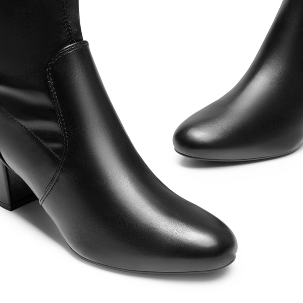 Almond Toe Chunky Ankle Boots - BLACK-PU - 6