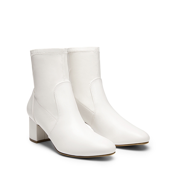 Almond Toe Chunky Ankle Boots - WHITE-PU - 5