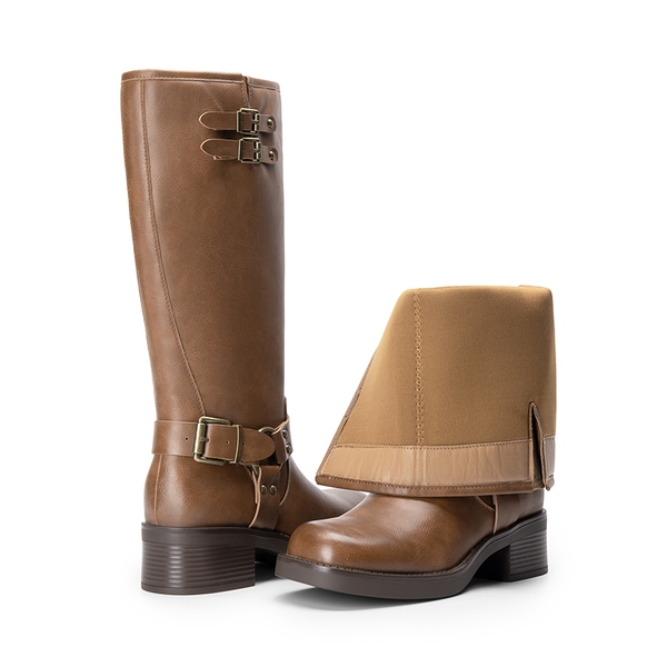 Women’s Adjustable Strap Moto Boots - TAN-PU - 4