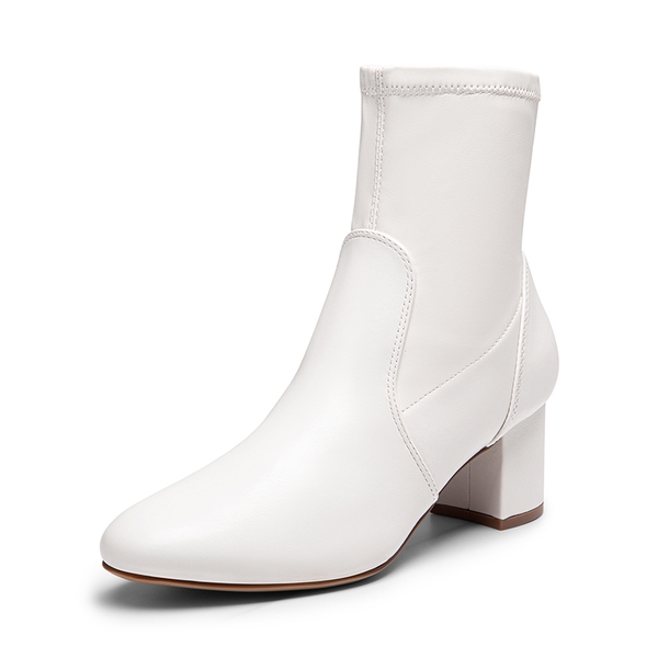 Almond Toe Chunky Ankle Boots - WHITE-PU -  0