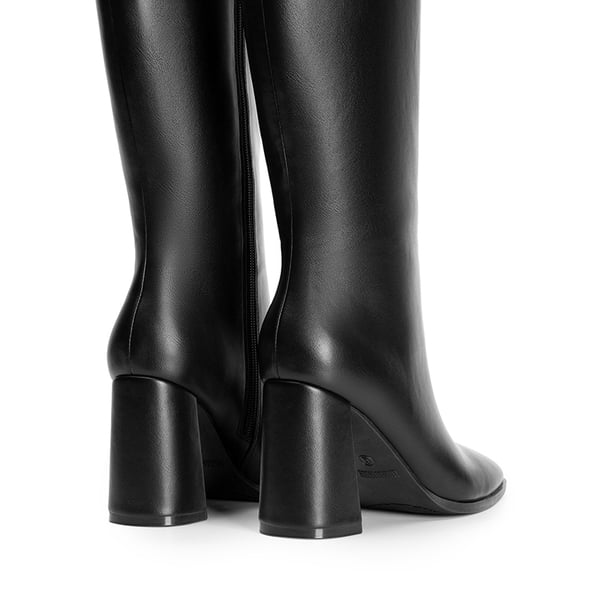Square Toe Block Heel Knee-high Boots - BLACK-PU - 3
