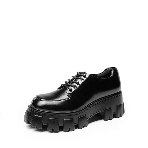 Versatile Lace-up Platform Oxfords - BLACK-PAT -  0
