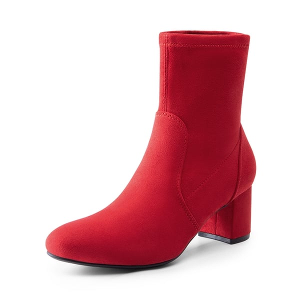 Almond Toe Chunky Ankle Boots - RED-SUEDE -  0