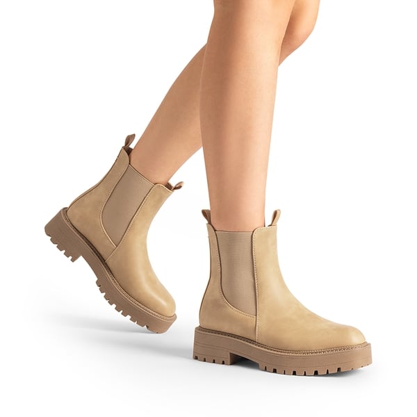Lug-Sole Slip-on Chelsea boots - NUDE-NUBUCK - 1