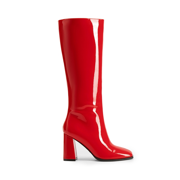 Square Toe Block Heel Knee-high Boots - RED-PAT - 3