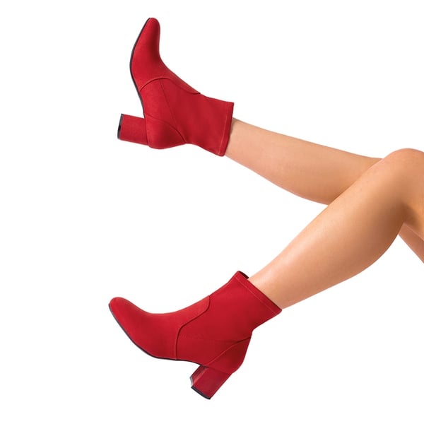 Almond Toe Chunky Ankle Boots - RED-SUEDE - 2