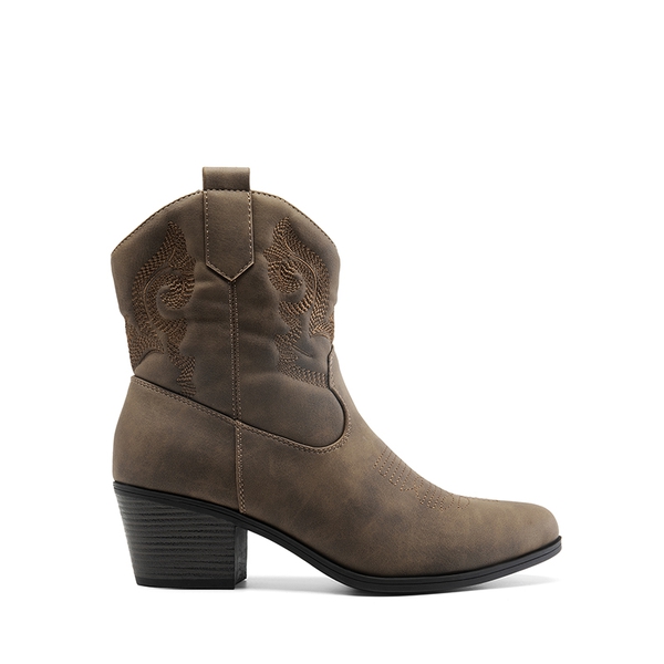 Embroidered Low Heel Cowgirl Ankle Boots - CAMEL - 3