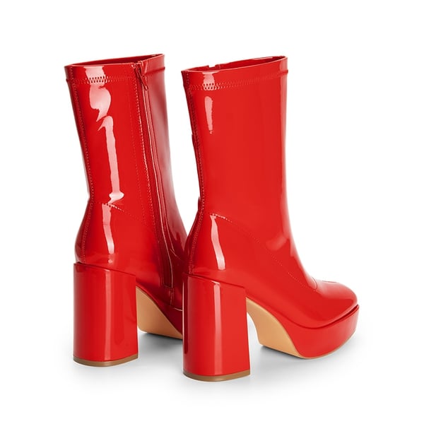 Y2K Square Toe Platform Mid-calf Boots - RED-PAT - 4