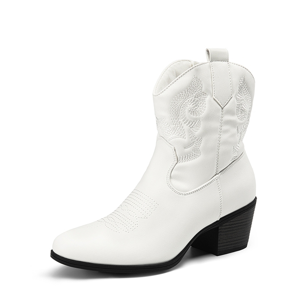 Embroidered Low Heel Cowgirl Ankle Boots DREAM PAIRS