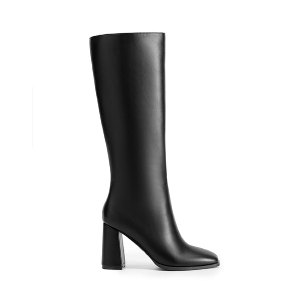 Square Toe Block Heel Knee-high Boots - BLACK-PU - 1