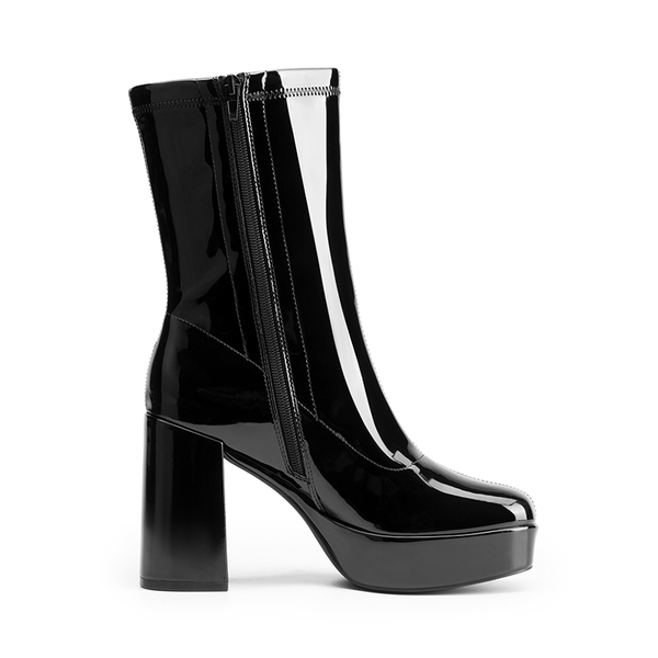 Y2K Square Toe Platform Mid-calf Boots - BLACK-PAT - 3
