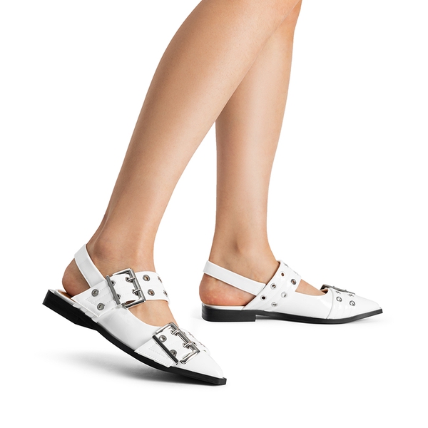 Pointed-toe Buckle Slingback Flats - WHITE - 2