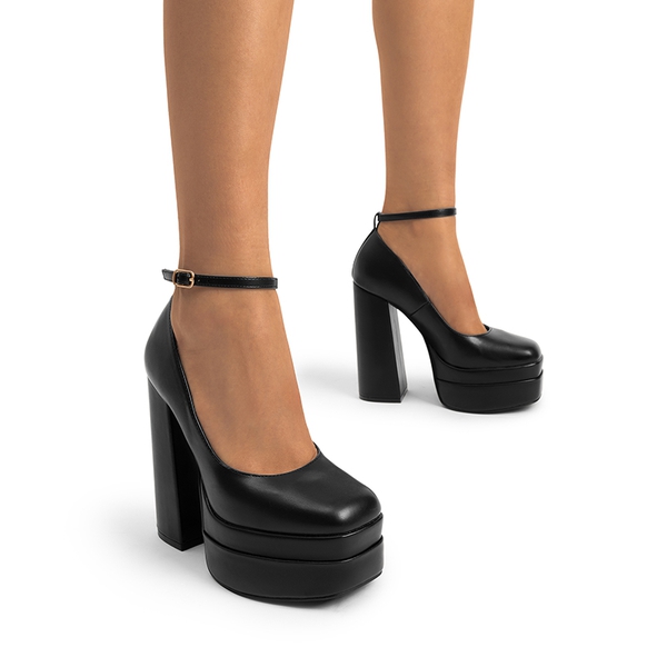 Women's High Heel Platform Pumps - BLACK-PU - 1