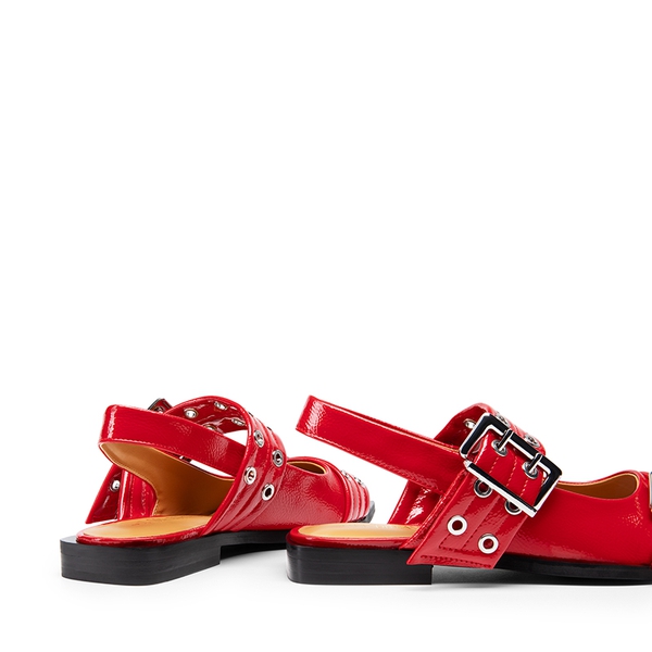 Pointed-toe Buckle Slingback Flats - RED - 6