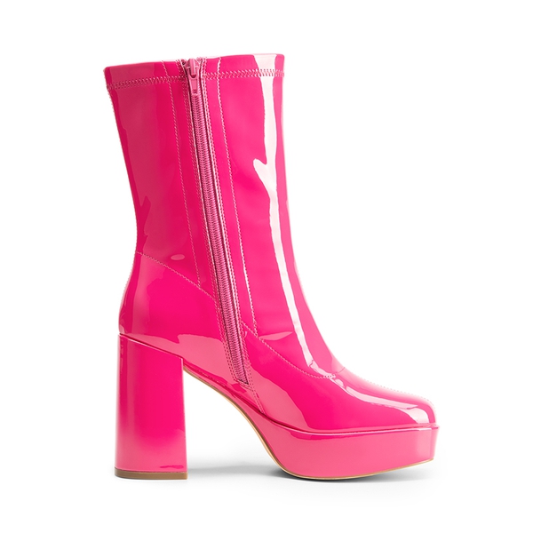 Y2K Square Toe Platform Mid-calf Boots - HOT PINK-PAT - 3