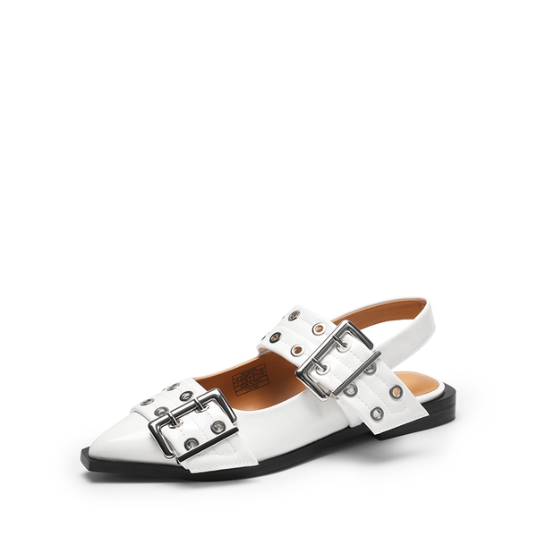 Pointed-toe Buckle Slingback Flats - WHITE -  0