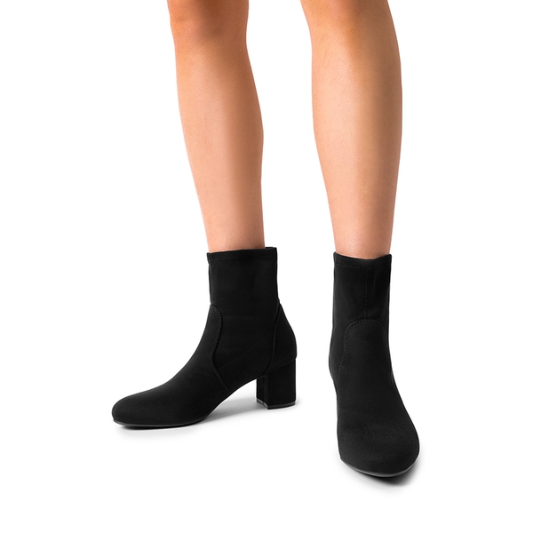 Almond Toe Chunky Ankle Boots - BLACK-SUEDE - 1