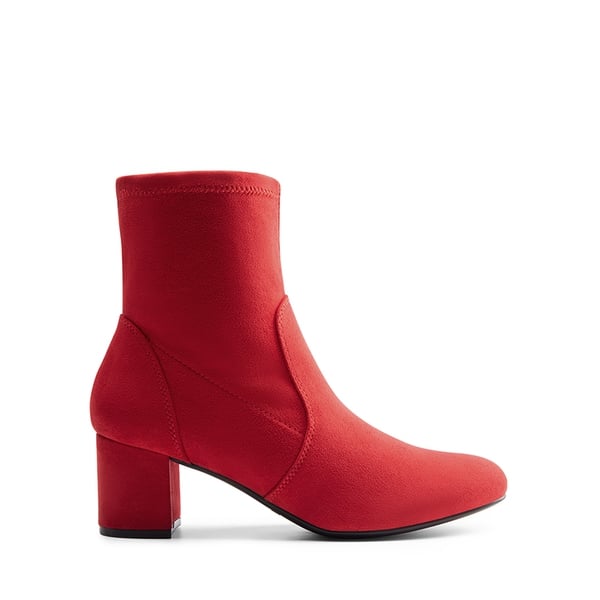 Almond Toe Chunky Ankle Boots - RED-SUEDE - 3