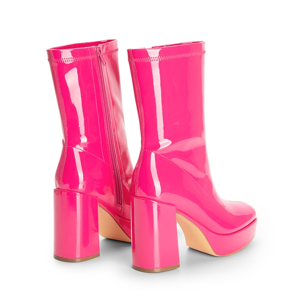 Y2K Square Toe Platform Mid-calf Boots - HOT PINK-PAT - 4